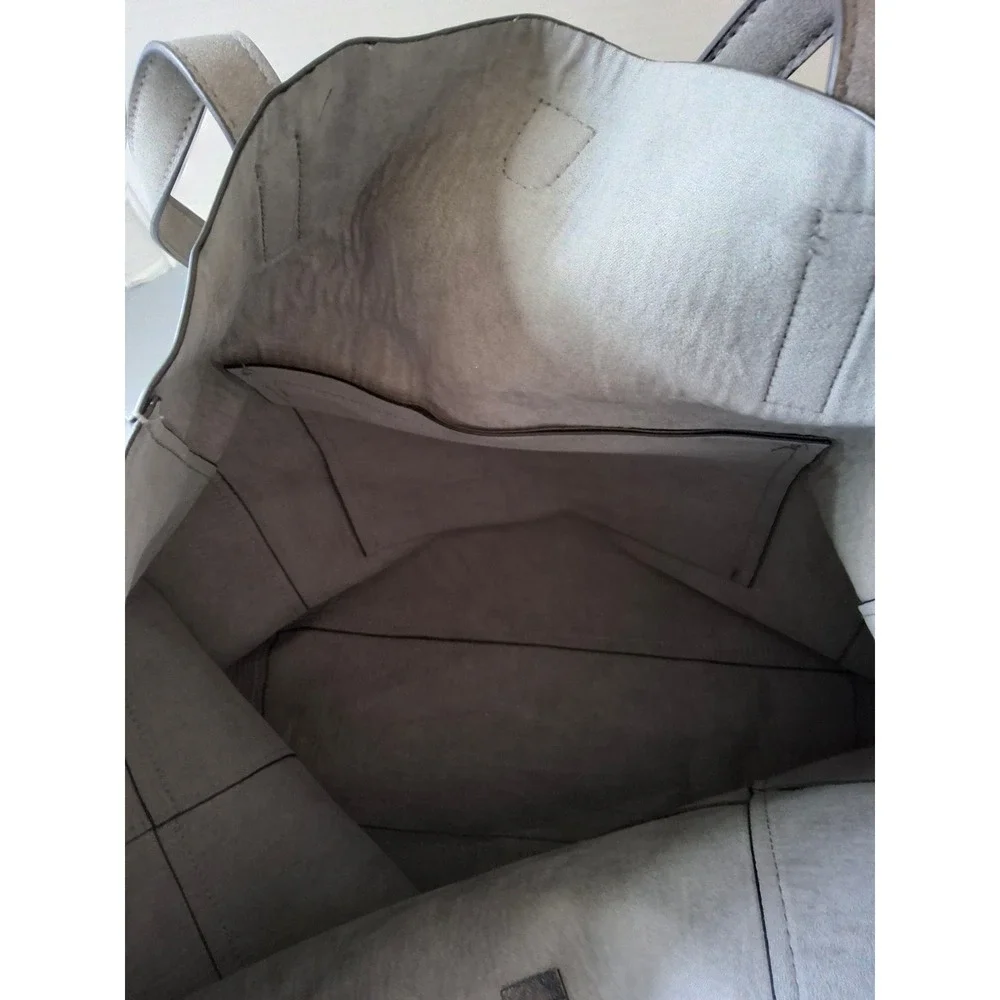 Large Grey Faux Leather Tote Bag Crossbody Distressed Suede Finish Gunmetal Hrdw